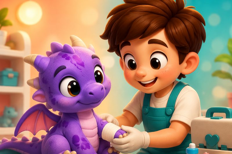 Pet Care Stories cover art: fantasy pets enjoying a bubbly bath in a warm cottage clinic