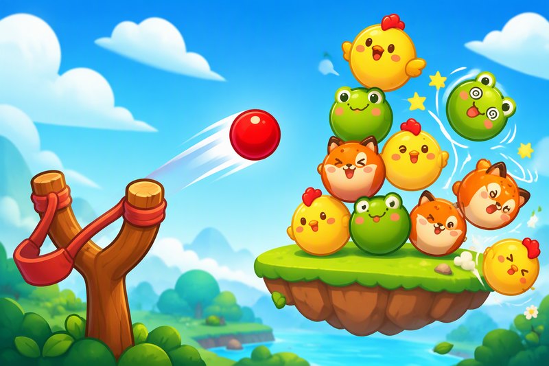 Wobble Wreckers cover art: a toy slingshot launching a yellow ball at a teetering tower of giggling animal blocks