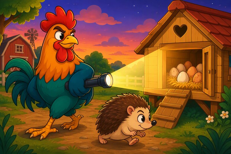 Egg Snatch Dash cover art: a sneaky bunny tiptoeing with eggs while a proud rooster patrols a sunny farmyard